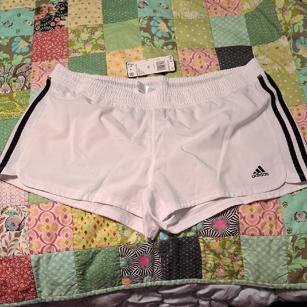 Adidas White Black Striped Athletic Shorts